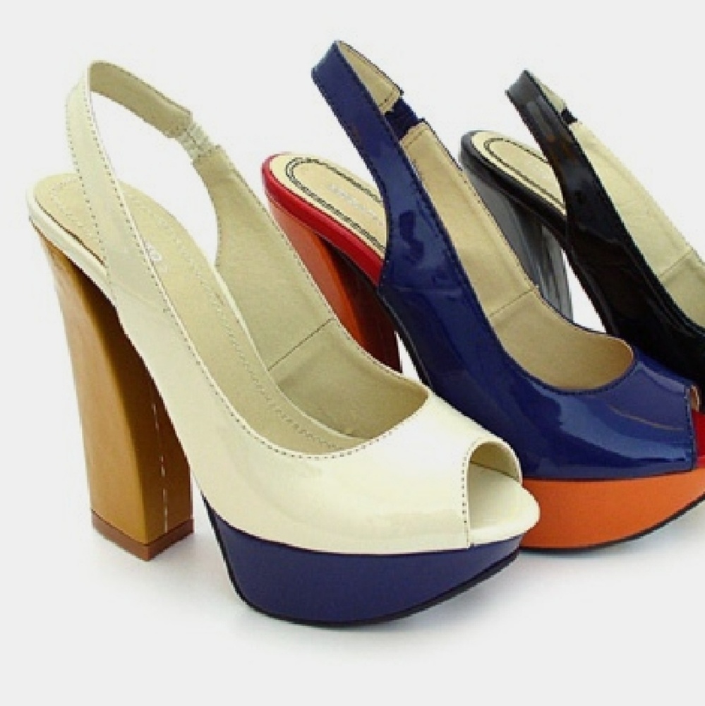 NWT Migato Color Block Peep Toe Slingback Pumps